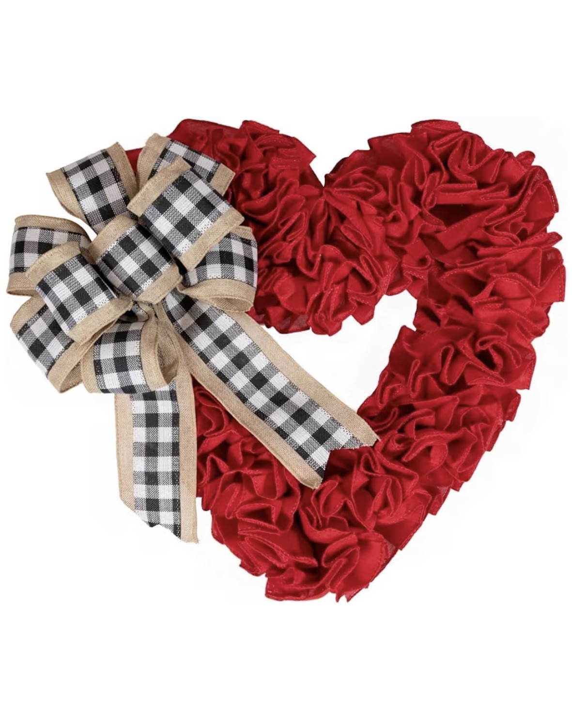 Add cozy charm and a pop of romance to your front door with this stunning red heart wreath. Featuring soft ruffled fabric in a bold heart shape and finished with a classic black-and-white buffalo check bow, this wreath is perfect for Valentine’s Day, farmhouse decor lovers, or year-round heart accents. Style it on your door, wall, or mantel for an inviting, love-filled touch❤️🏡

#LTKValentine #LTKSeasonal #LTKHome