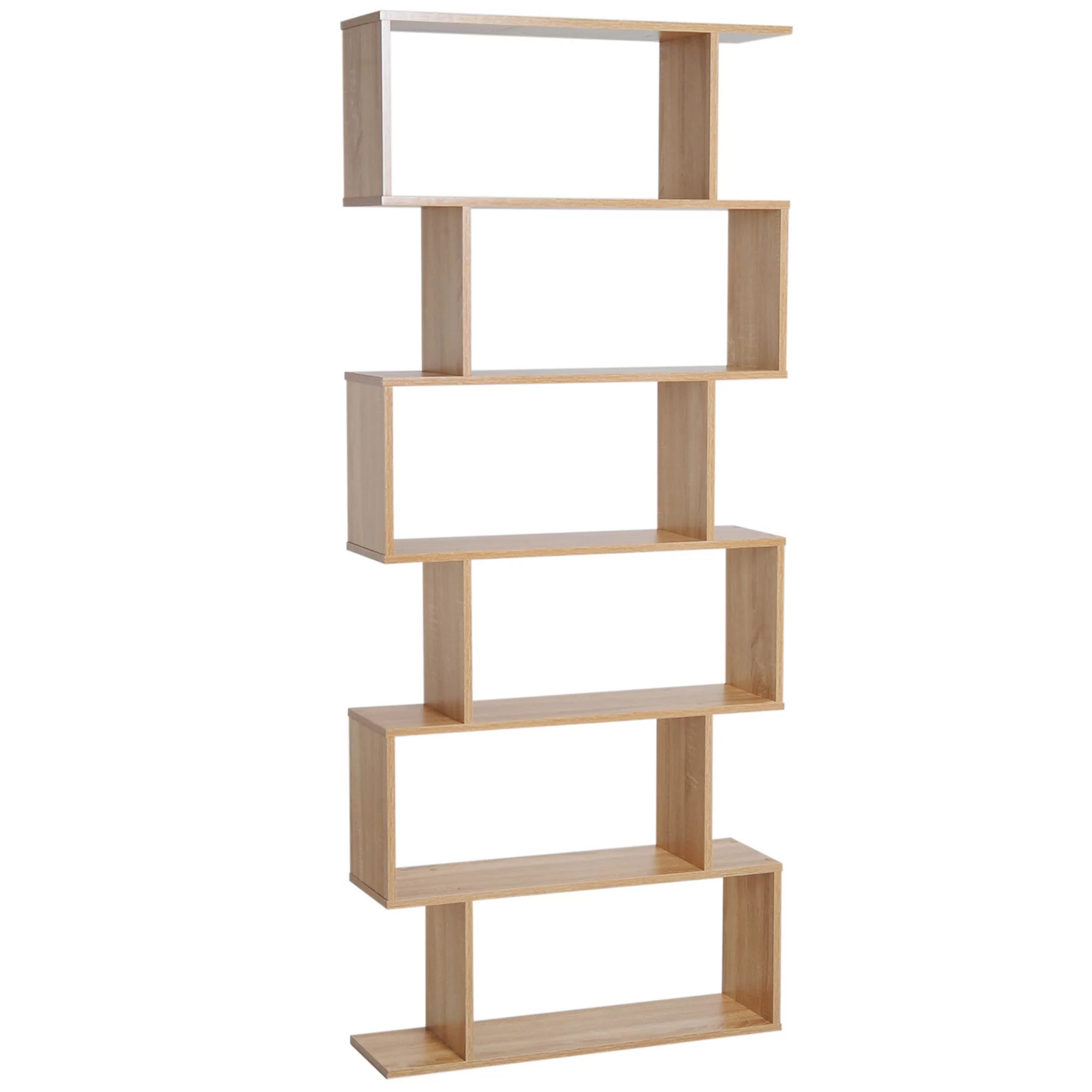 HOMCOM 75"H Bookcase 6 Shelf S Shaped Bookshelf Wooden Storage Display Stand Shelf Organizer Free... | Kohl's