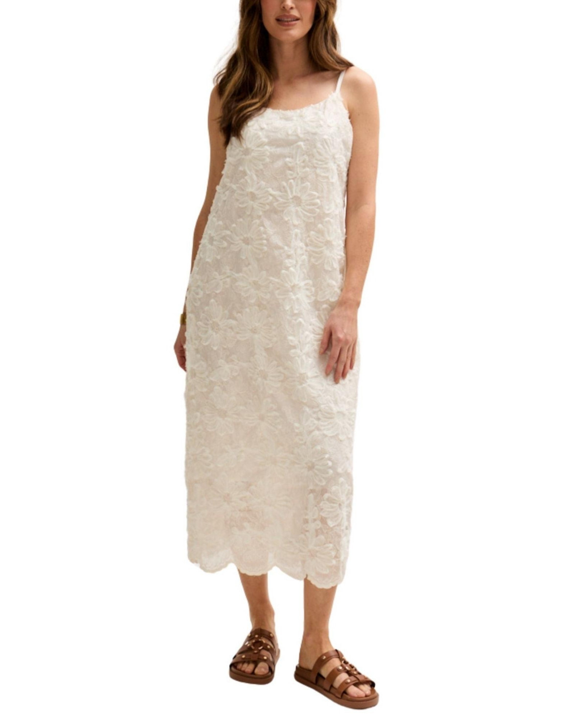 Lily and Lionel London Women's Lily Spaghetti Strap Ribbon Work Midi Dress - Natural | Macy's