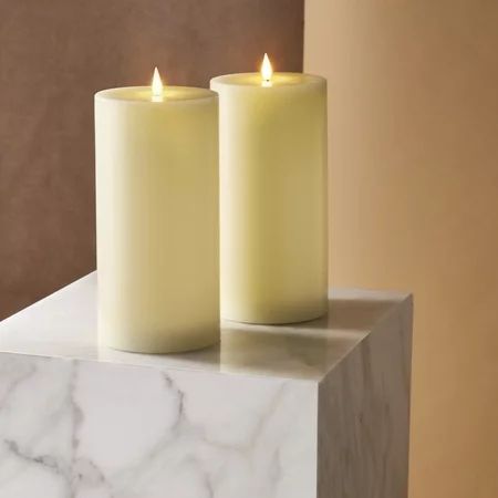 Realistic Flameless Candles 4x8 - Battery Operated Ivory Real Wax 3D Flickering Flame with Wick Large Pillar for Home Decor Remote Control & Timer Included - Set of 2 | Walmart (US)