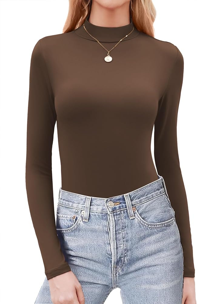Zeagoo Womens Long Sleeve Shirts Mock Neck Basic Slim Fitted Tops Lightweight Stretch Base Layer ... | Amazon (US)