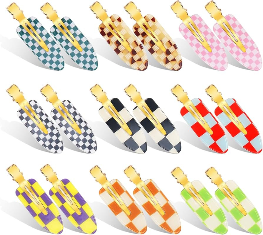 18PCS No Bend Hair Clips, Checkerboard No Crease Curl Pins, Acrylic Resin Flat Styling, Colorful ... | Amazon (US)