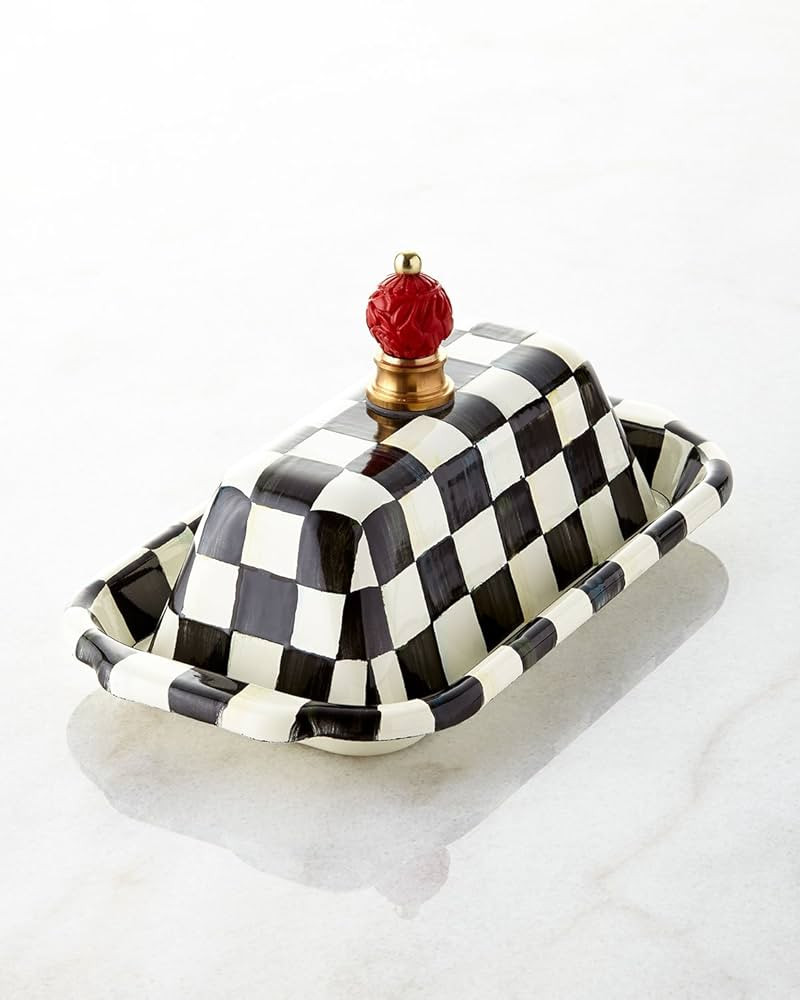 MACKENZIE-CHILDS Enamel Butter Box, Cute Lidded Enamel Butter Dish, Black-and-White Courtly Check | Amazon (US)
