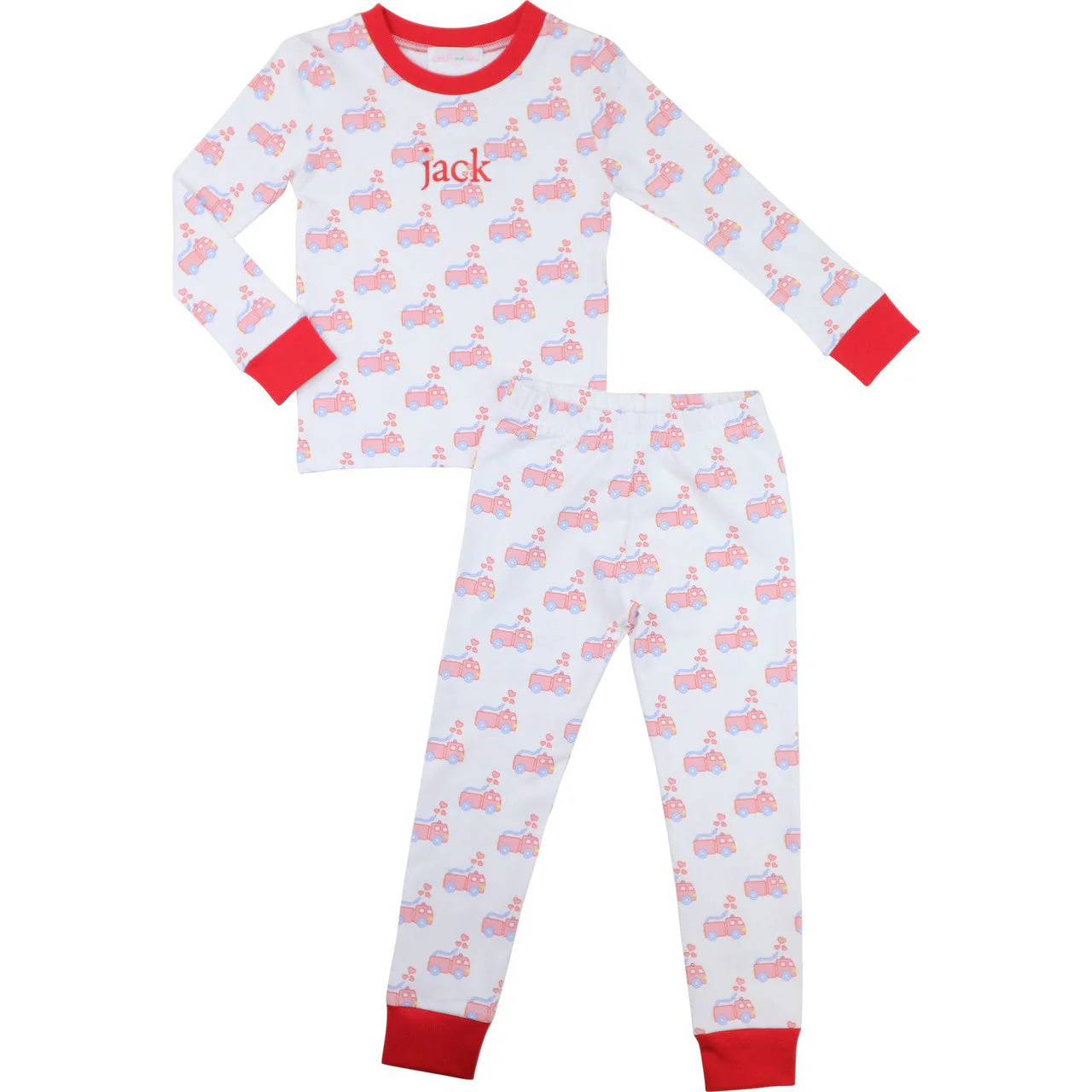 Valentine Firetruck Knit Pajamas | Cecil and Lou