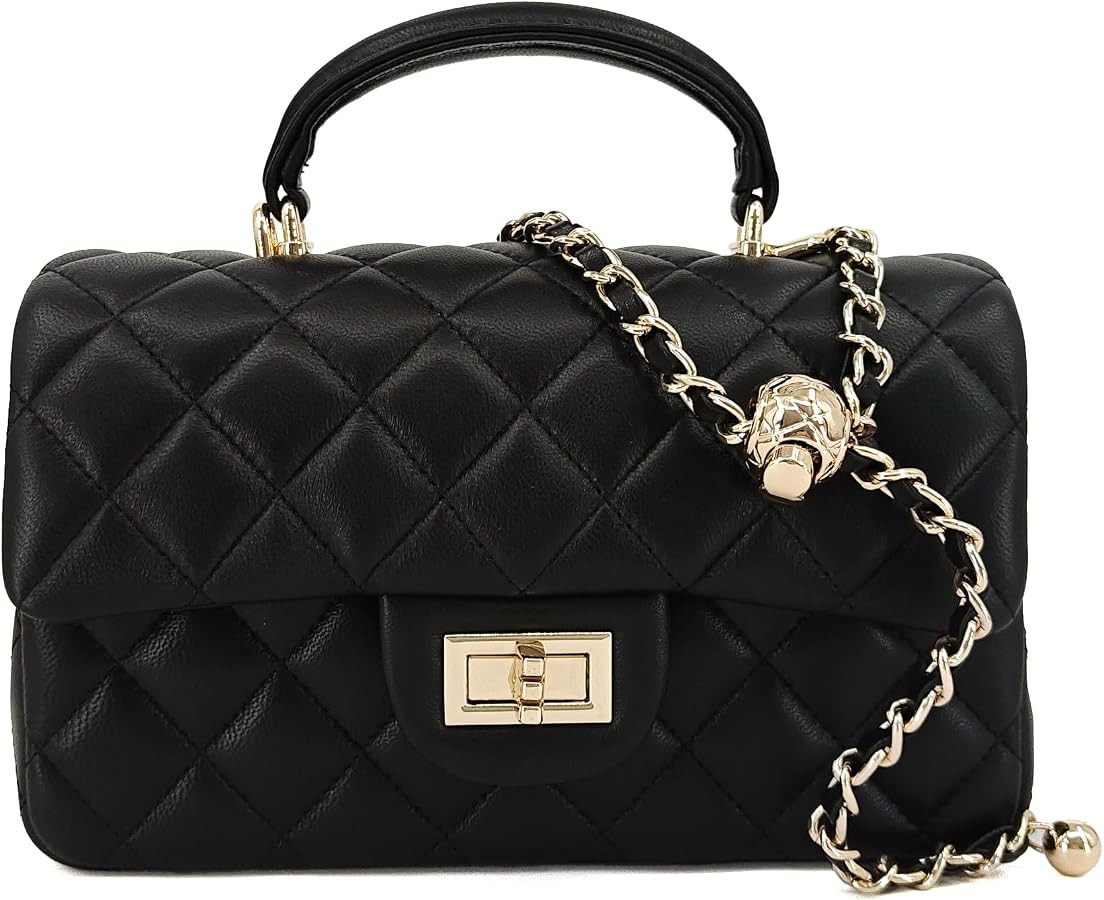 Small Quilted Lambskin Evening Crossbody Bag with Top Handle | Amazon (US)