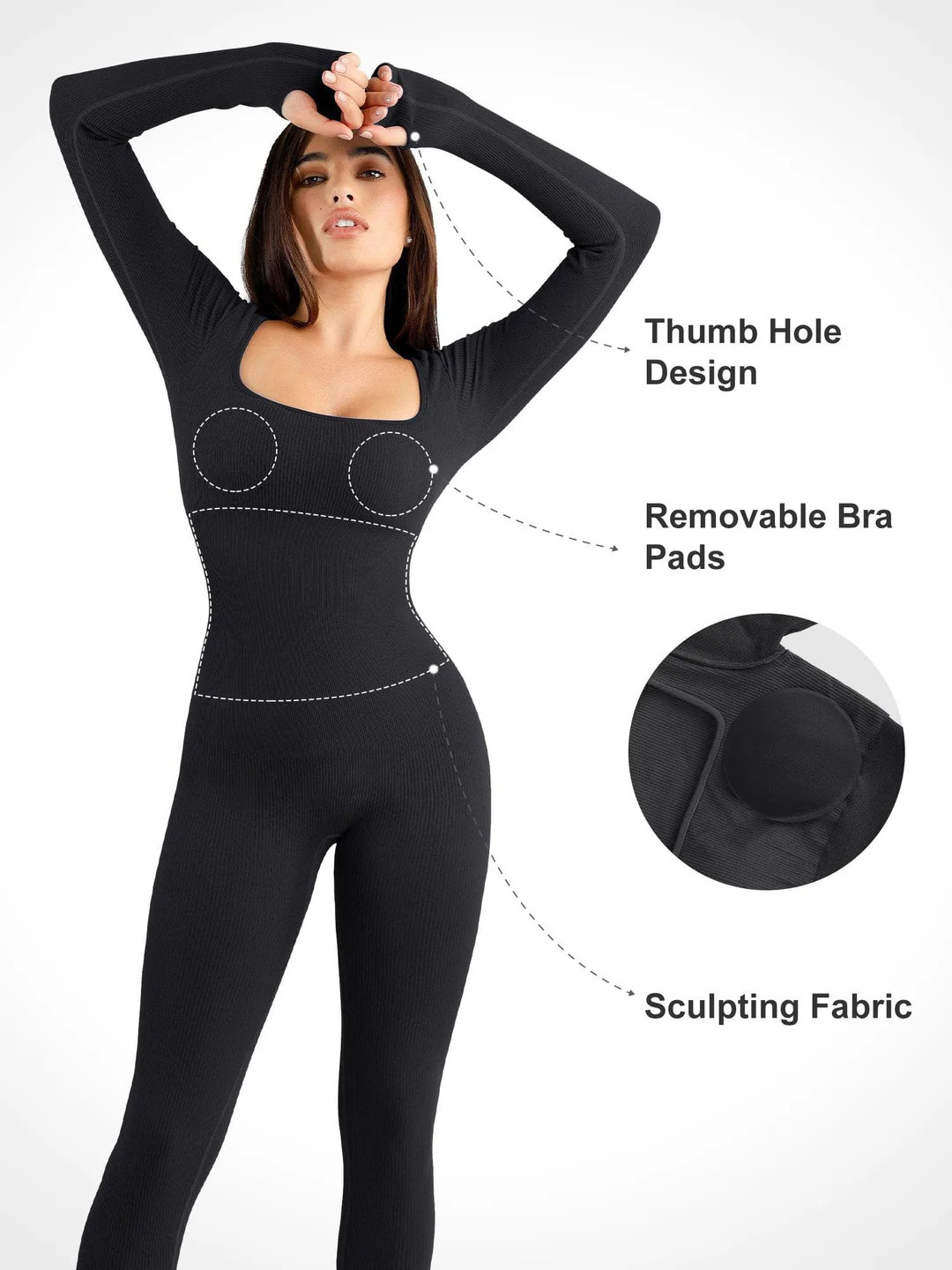 Shapewear Seamless Thumb Hole Long Sleeve Jumpsuit | Popilush