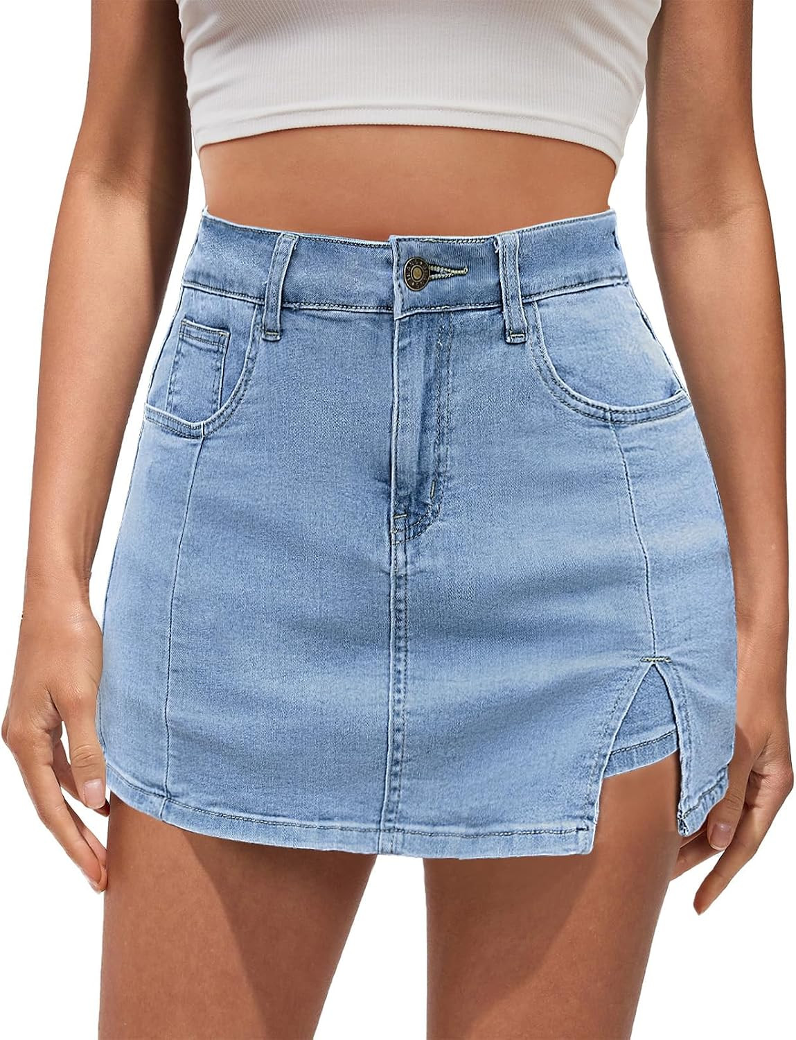 Vetinee Jean Skorts for Woman High Waisted Trendy Slit Y2K Shorts Skirts | Amazon (US)