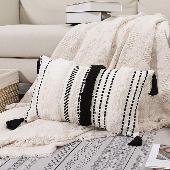 blue page Morocco Tufted Boho Throw Pillow Covers 12X20 Inch - Lumbar Small Decorative Pillows Co... | Amazon (US)