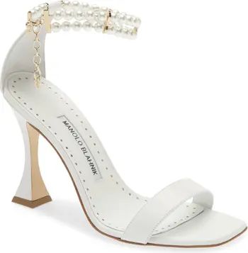Manolo Blahnik Charona Imitation Pearl Ankle Strap Sandal | Nordstrom | Nordstrom