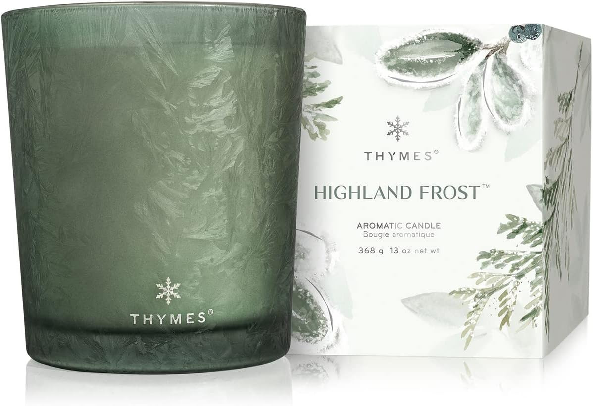 Thymes Scented Candles for Home Decor - Luxury Home Fragrance Gifts for Women & Men - Winter Candles with Crisp Notes of Sage, Eucalyptus, & Cypress Needles - Sage-Green (Highland Frost, 13 oz) | Amazon (US)