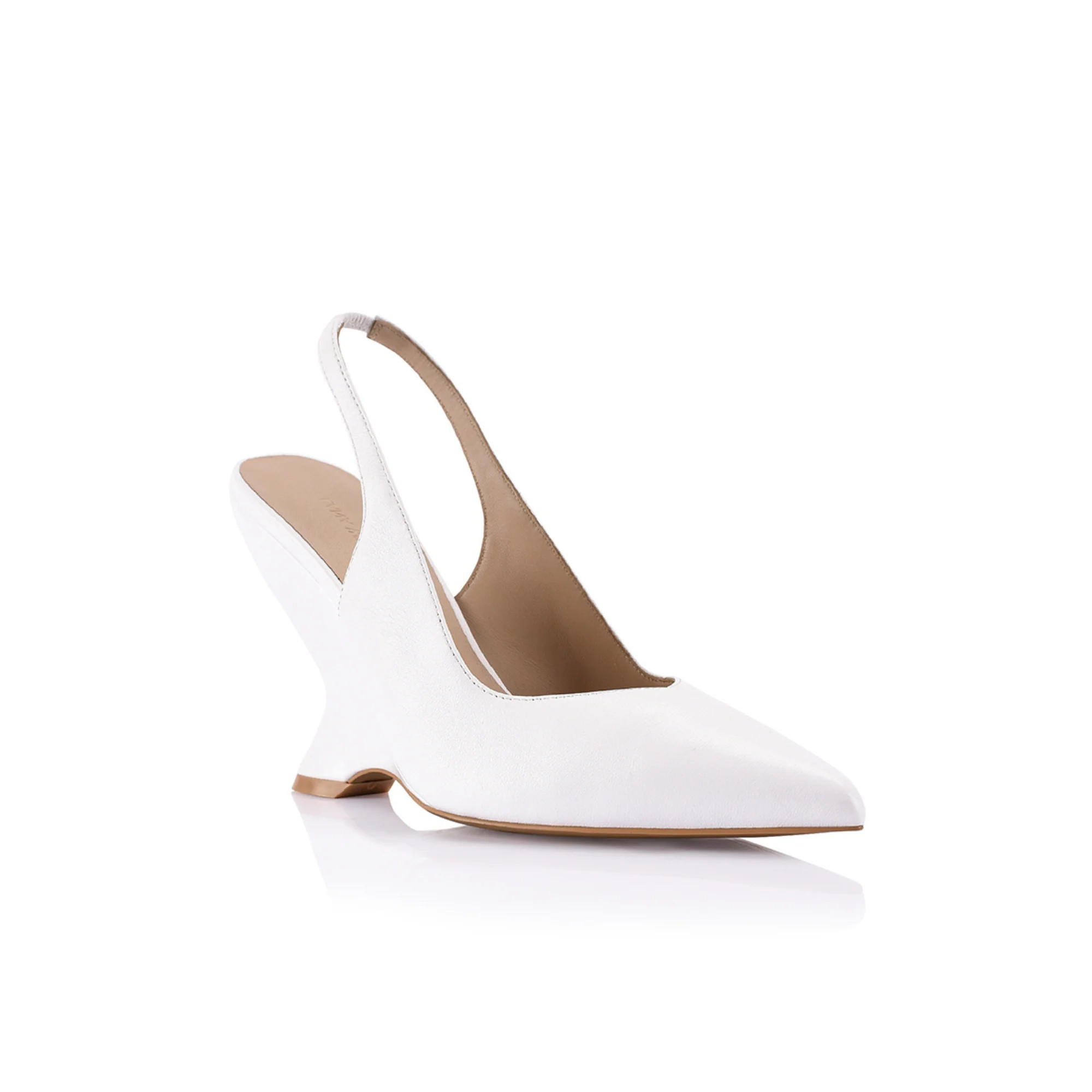 Monique Slingback Wedge Pump White Leather | Lana Wilkinson