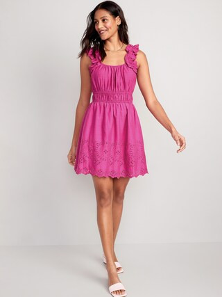 Waist-Defined Ruffle-Trimmed Mini Dress for Women | Old Navy (US)