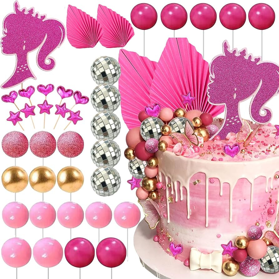 JeVenis Princess Hot Pink Girl Cake Decoration - Pink Girls Birthday Decoration - Bags, Heels, Li... | Amazon (US)