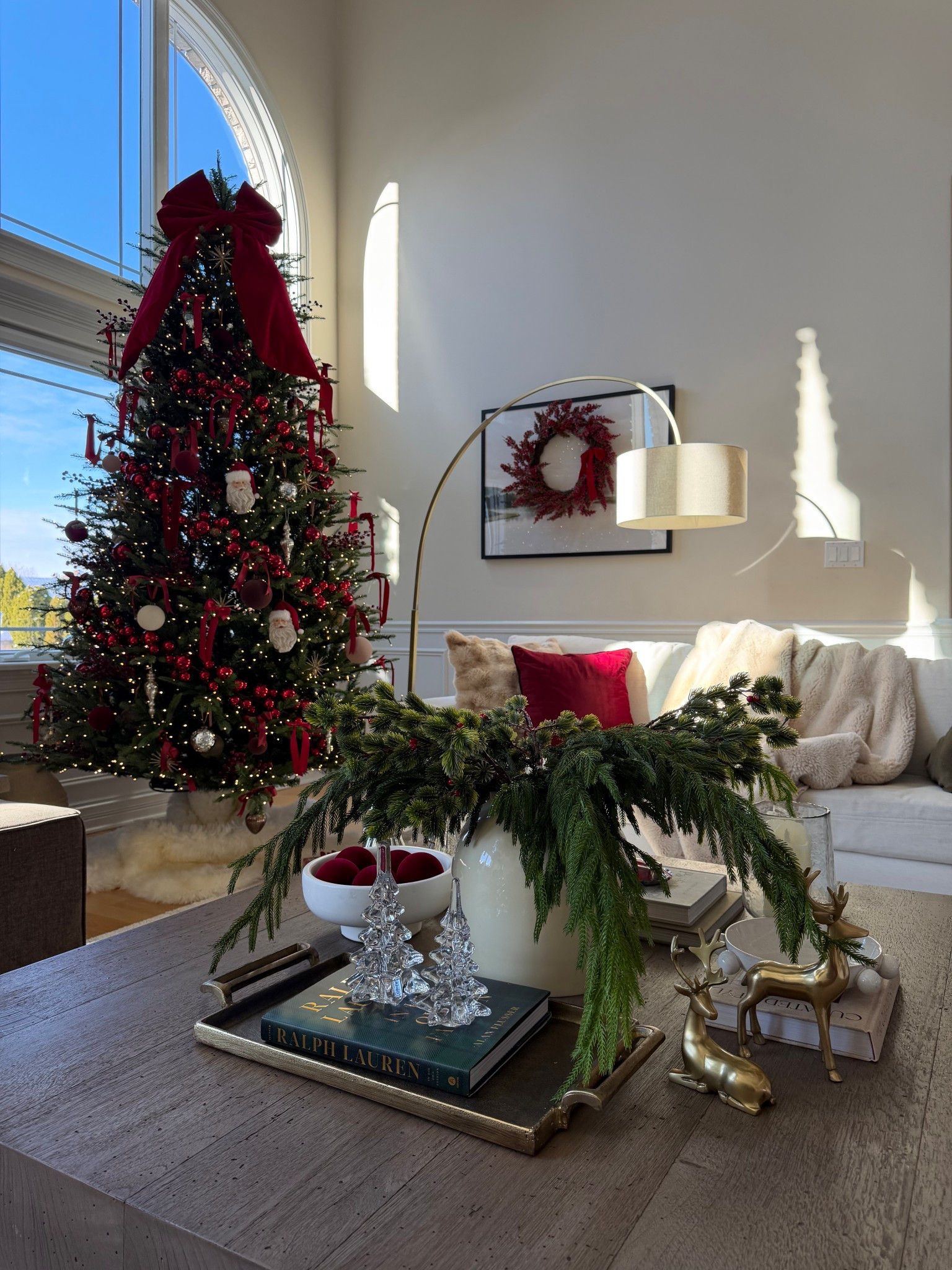 Great room views and coffee table styling for the Holidays! This table is one of my favorite purchases — zero regrets! 

#greatroom #coffeetable #christmastree #christmastreedecor #livingroom 

#LTKSaleAlert #LTKHoliday #LTKHome