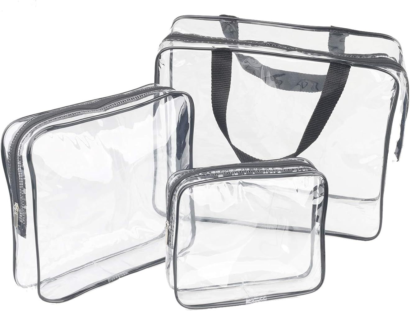 3 Pieces Large Clear Travel Bags for Toiletries, Waterproof Clear Plastic Cosmetic Makeup Bags, T... | Amazon (US)