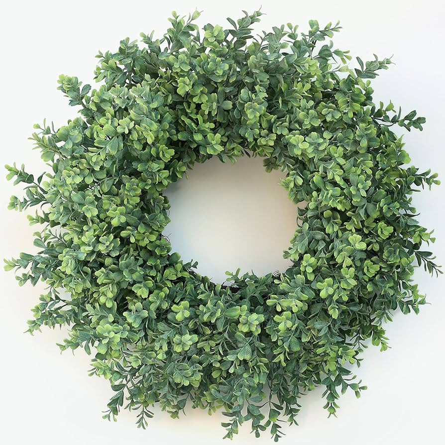 26'' Large Boxwood Wreath for Front Door, Porch, Window- Artificial Boxwood Leaves Greenery Outdo... | Amazon (US)