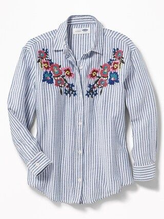 Old Navy Girls Floral-Embroidered Boyfriend Shirt For Girls Blue Stripe Size L | Old Navy US