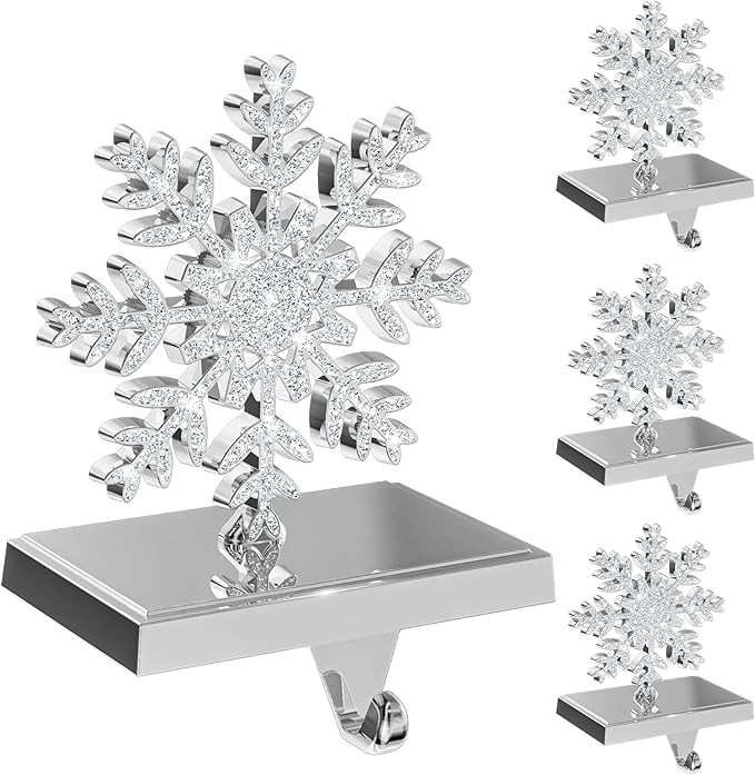 HOLLO STAR Christmas Stocking Holders for Mantle Set of 4, Snowflake Stocking Holders with Hot Gl... | Amazon (US)