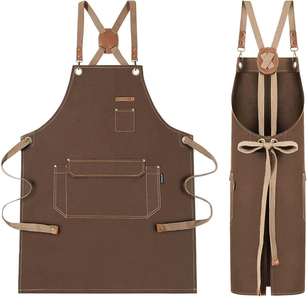 Chef Apron with Cross Back Straps for Men Women, Cotton Canvas Apron for Artists Painting, Kitche... | Amazon (US)