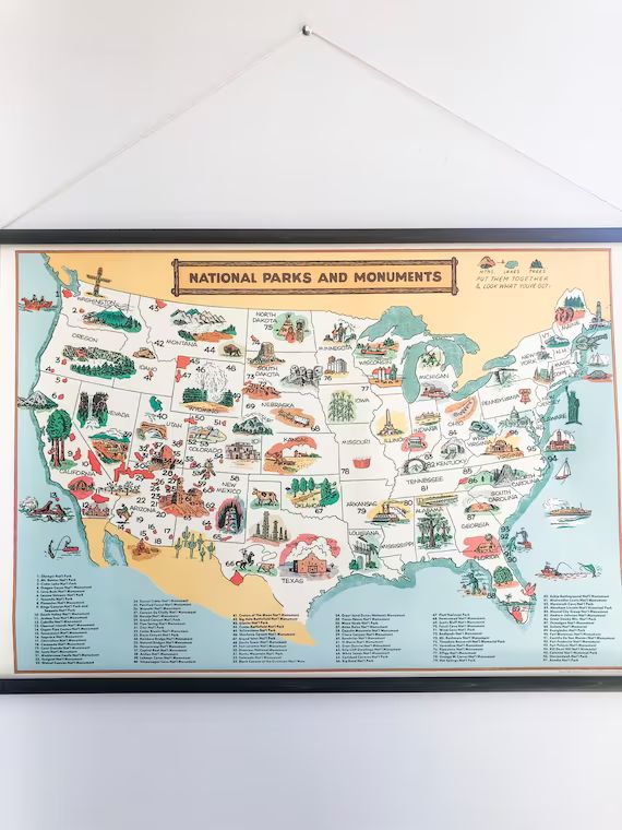 Vintage Style National Parks and Monuments Map Ready to Hang | Etsy (US)