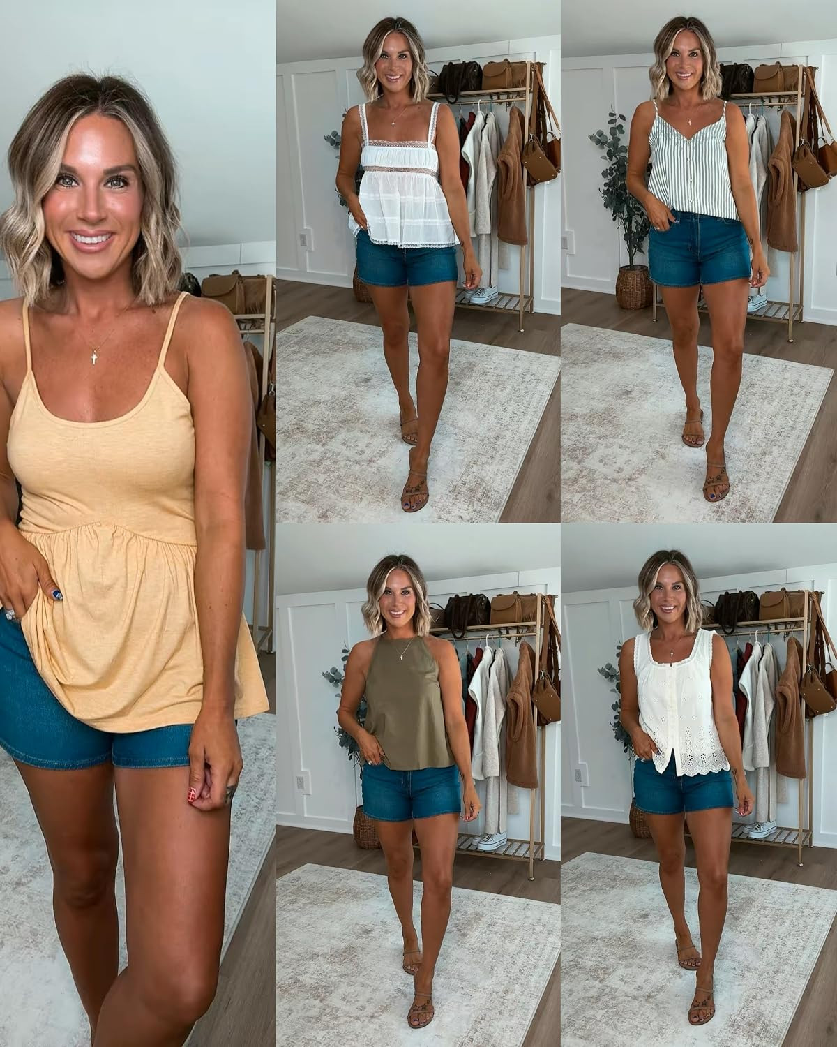 From embroidery around the neckline, eyelet details and other little details, to a halter top with button details on the back, these tops are proof that you can look expensive without the expensive price tags! Pairing with my favorite denim shorts for an easy summer outfit. I’m 5’6 139lbs size 29 shorts and small tops  

 #LTKmomlife #LTKSeasonal #LTKTravel