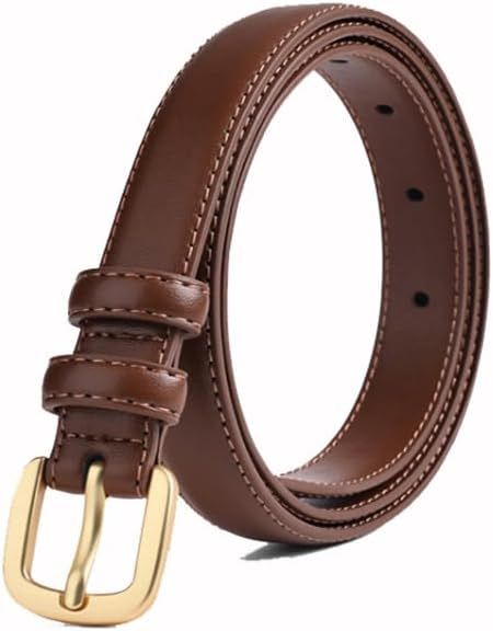 LXRAINQI Women's 23 mm Thin Leather Belt for Jeans Pants Dresses Brown Fashion Ladies Waist Belt ... | Amazon (US)