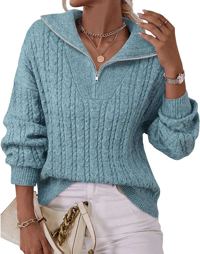 Vivilli Women's Quarter Zip Chunky Cable Knit Sweaters Fall Winter Fashion V Neck Oversized Pullo... | Amazon (US)