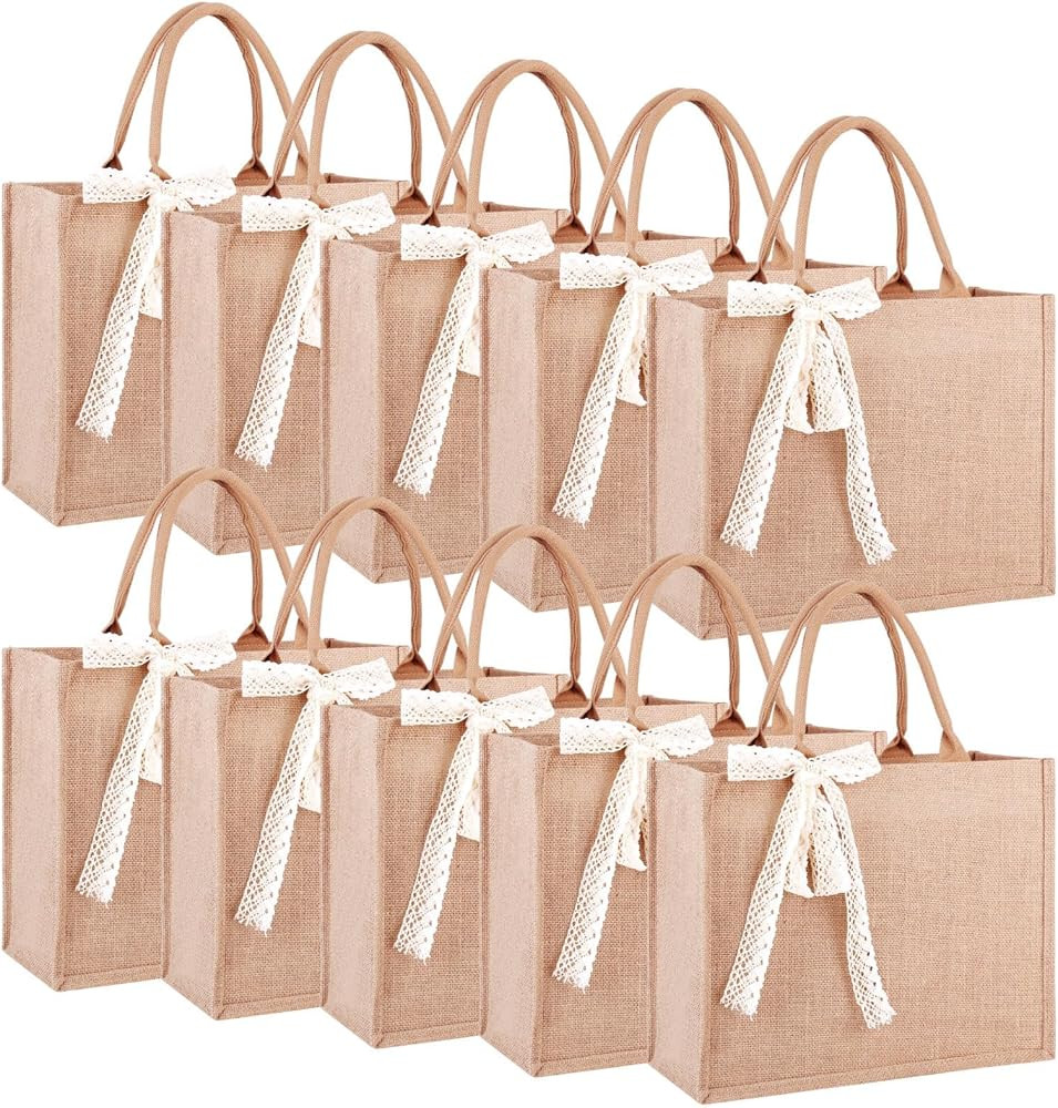 Burlap Tote Bag Bulk, Reusable Jute Tote Bags with Handles for Shopping Weddings Travel Embroider... | Amazon (US)