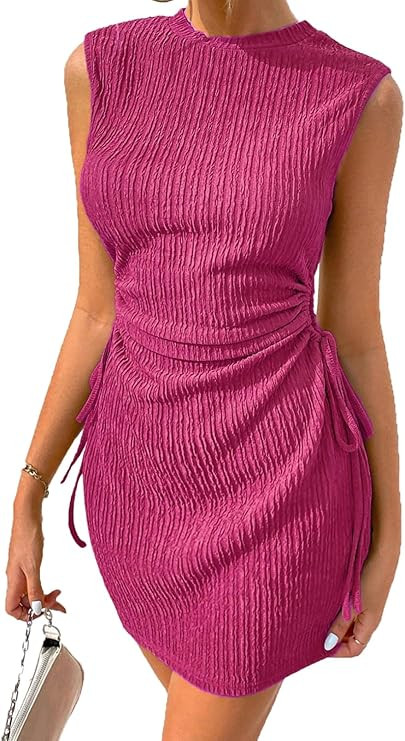 Acelitt Women's Summer Dresses 2026 Beach Casual Crewneck Loose Sundress Ribbed Cut Out Mini Dres... | Amazon (US)