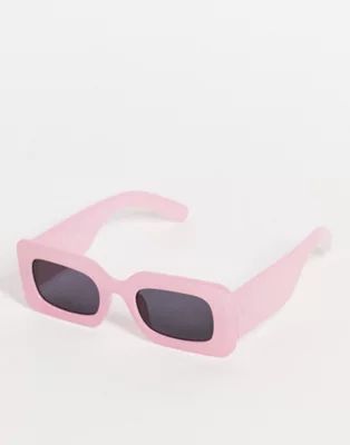 Monki Aggy rectangular sunglasses in pink | ASOS (Global)