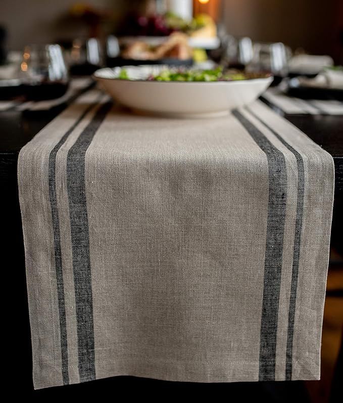 Solino Home French Stripe Table Runner – 14 x 60 Inch, 100% Pure Linen Natural Fabric – Natur... | Amazon (US)