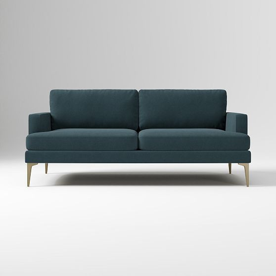 Andes 76.5in Sofa, Deluxe Velvet Petrol, Blackened Brass | West Elm (US)