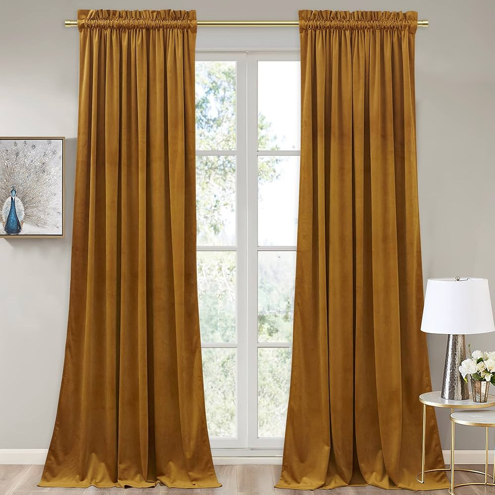 StangH Mustard Gold Curtains - Thick Heavy Velvet Drapes for Bedroom Light Blocking Chill & Heat ... | Amazon (US)