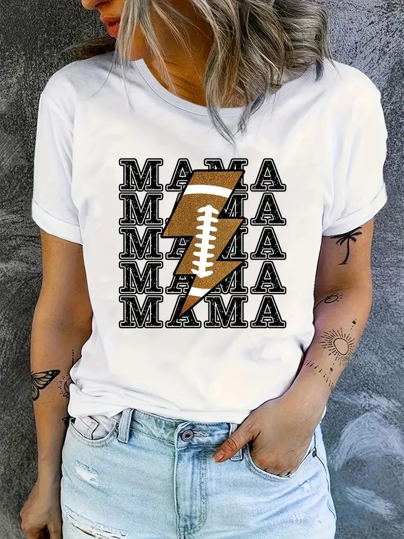 Mama Letter Football Lightning Graphic Sports T shirt Short - Temu | Temu Affiliate Program