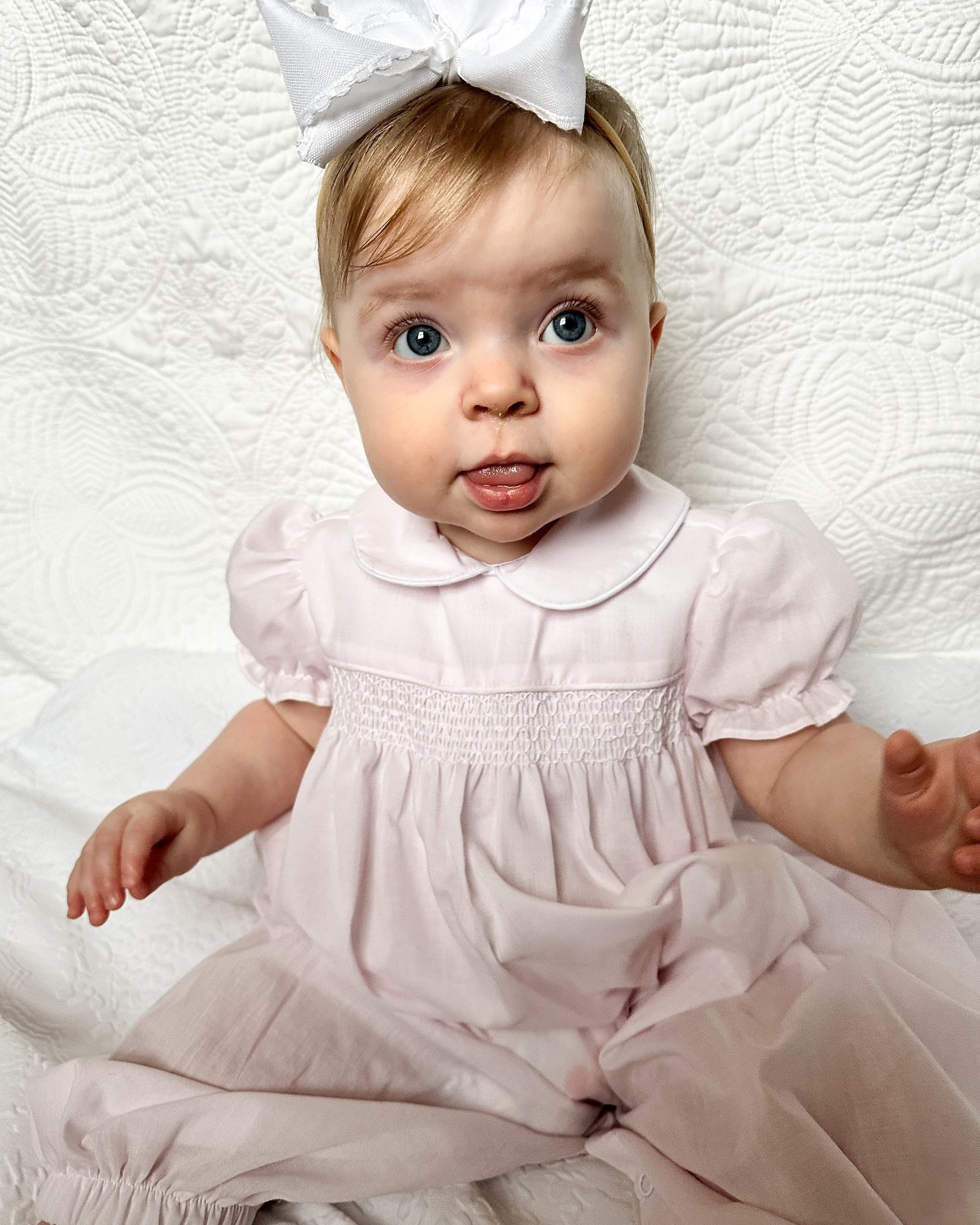 Addison’s #ootd • We made it three whole weeks without an illness but croup has made its way to our brave girlie. Feeling really sad to have to cancel weekend plans (again) so please if you’re sick stay home!!! 

Now for the outfit, she couldn’t be any sweeter in this long bubble from @puddles_and_lace 💕

#LTKBaby #LTKKids