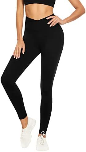 Amazon.com : V Cross Waist Leggings for Women-Tummy Control Soft Workout Running High Waisted Non... | Amazon (US)