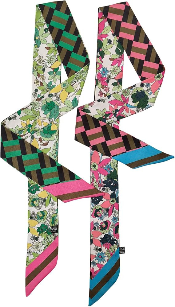 2 Pack Silk Purse Scarf For Handbags Head Hair Ribbon Fashion Skinny Scarf For Women Long Neckerc... | Amazon (US)