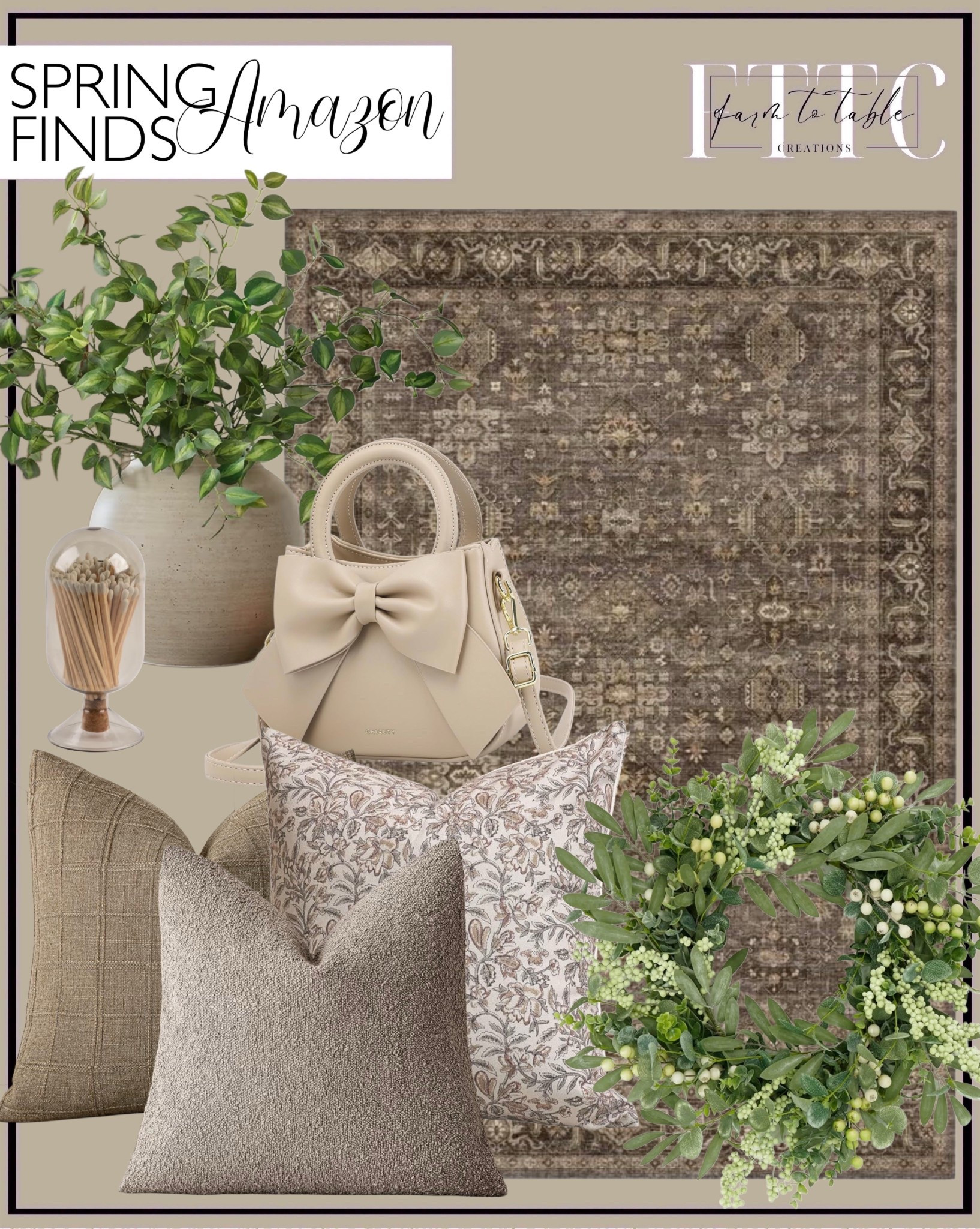 Spring Home Finds That Feel Fresh & Timeless

Follow @farmtotablecreations on Instagram for more cozy, elevated home finds 🤍

These are the kind of pieces that instantly warm up your space for spring without going overly seasonal. The soft neutral rug sets the foundation, while the layered pillows bring in just the right mix of pattern and texture. I love adding in greenery and a simple wreath like this to freshen everything up, and that bow bag is such a pretty bonus for everyday styling.

#throwpillows | #arearug | #homedecorfinds | #neutraldecor | #springdecor | #accentpillow | #livingroomdecor | #cozyhome

#LTKSaleAlert #LTKHome