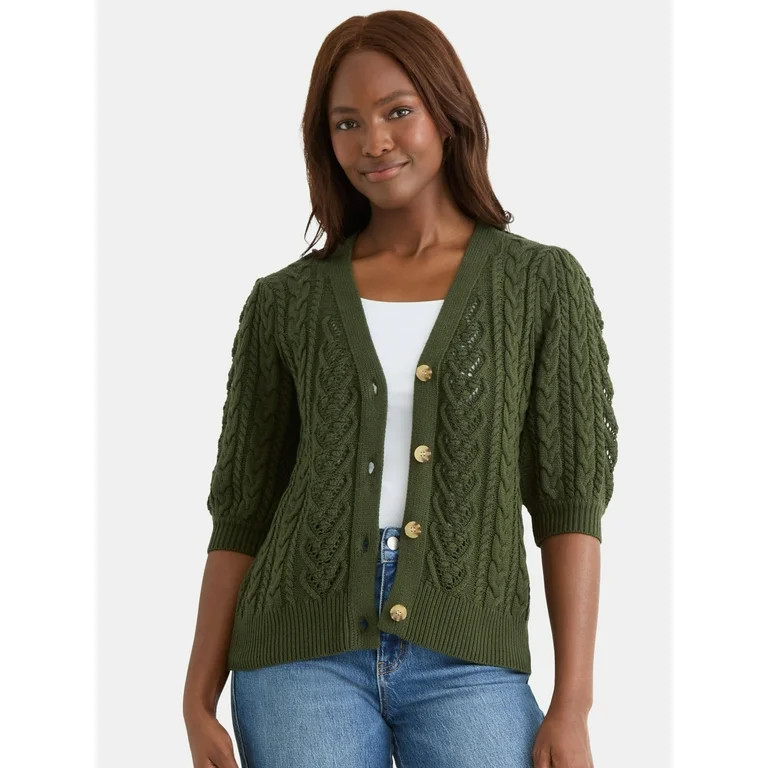 Time and Tru Women's Short Sleeve Boyfriend Cardigan, Lightweight, Sizes XS-XXXL | Walmart (US)