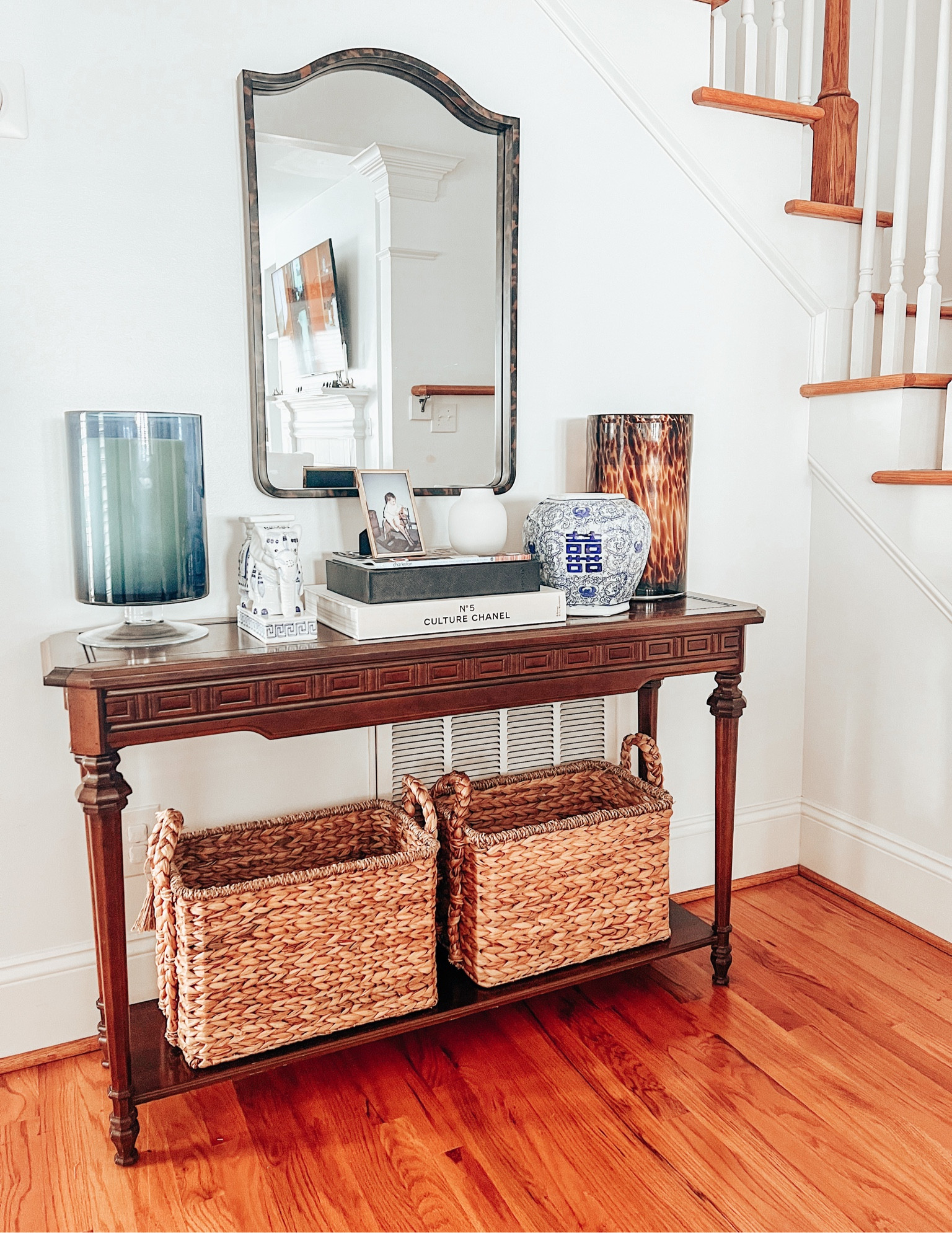 Home Styling, Wood Console Table, Blue and White Vase, Seagrass Basket, Designer Coffee Table Book, Elephant Decor 

#LTKFind #LTKhome #LTKstyletip