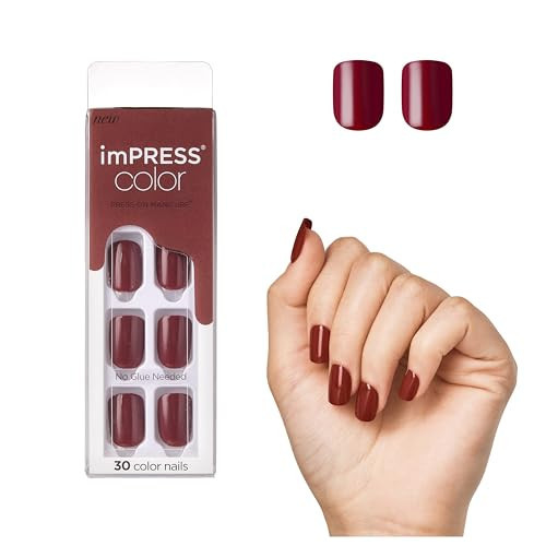 KISS imPRESS Color Press-On Nails, PureFit Technology, Short Length, “Espress(y) ourself”, Polish-Free Solid Color Manicure, Includes Prep Pad, Mini Nail File, Cuticle Stick, and 30 Fake Nails | Amazon (US)