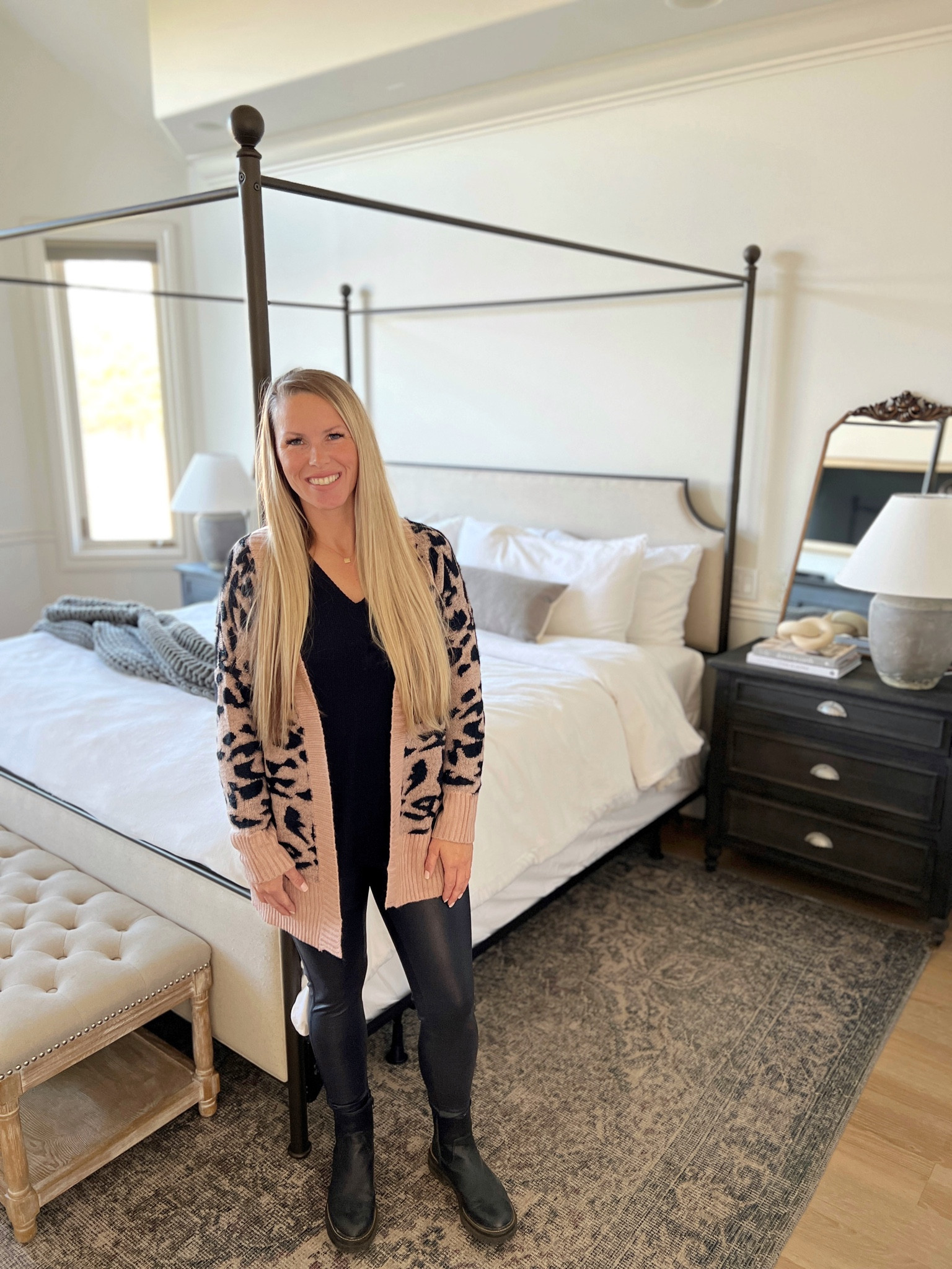 My go to for going out, leopard sweater and black pants! These pants are so fun a faux leather 🙌🏻 the boots I may have borrowed from Zoe! All from @walmart ! 
#walmartfashion

#LTKbeauty #LTKunder50 #LTKstyletip