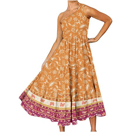 Maxi Dress For Women One Shoulder Dress Smocked Dress Women Beach Dress 2022 Vacation Dress Women Bo | Walmart (US)