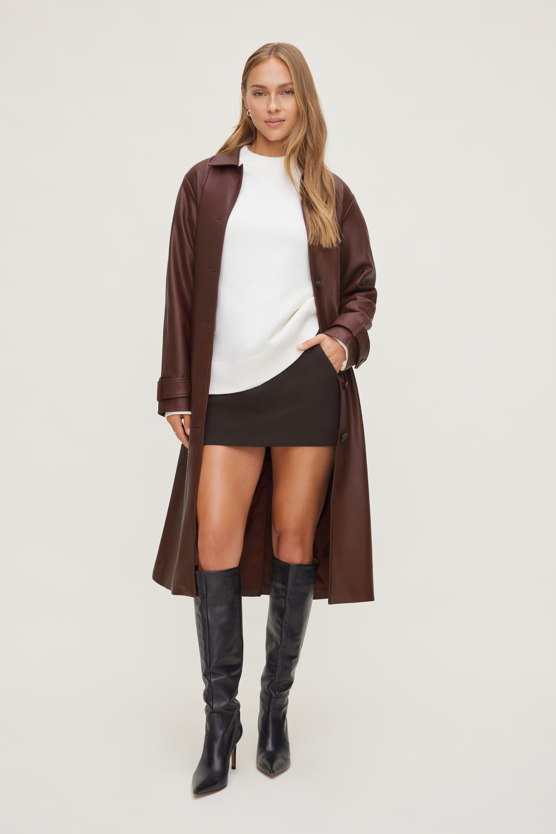 Faux Leather Mac Coat | Dynamite Clothing