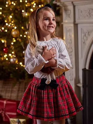 Trotters Kids' Tartan Bow Cotton Skirt, Red | John Lewis (UK)