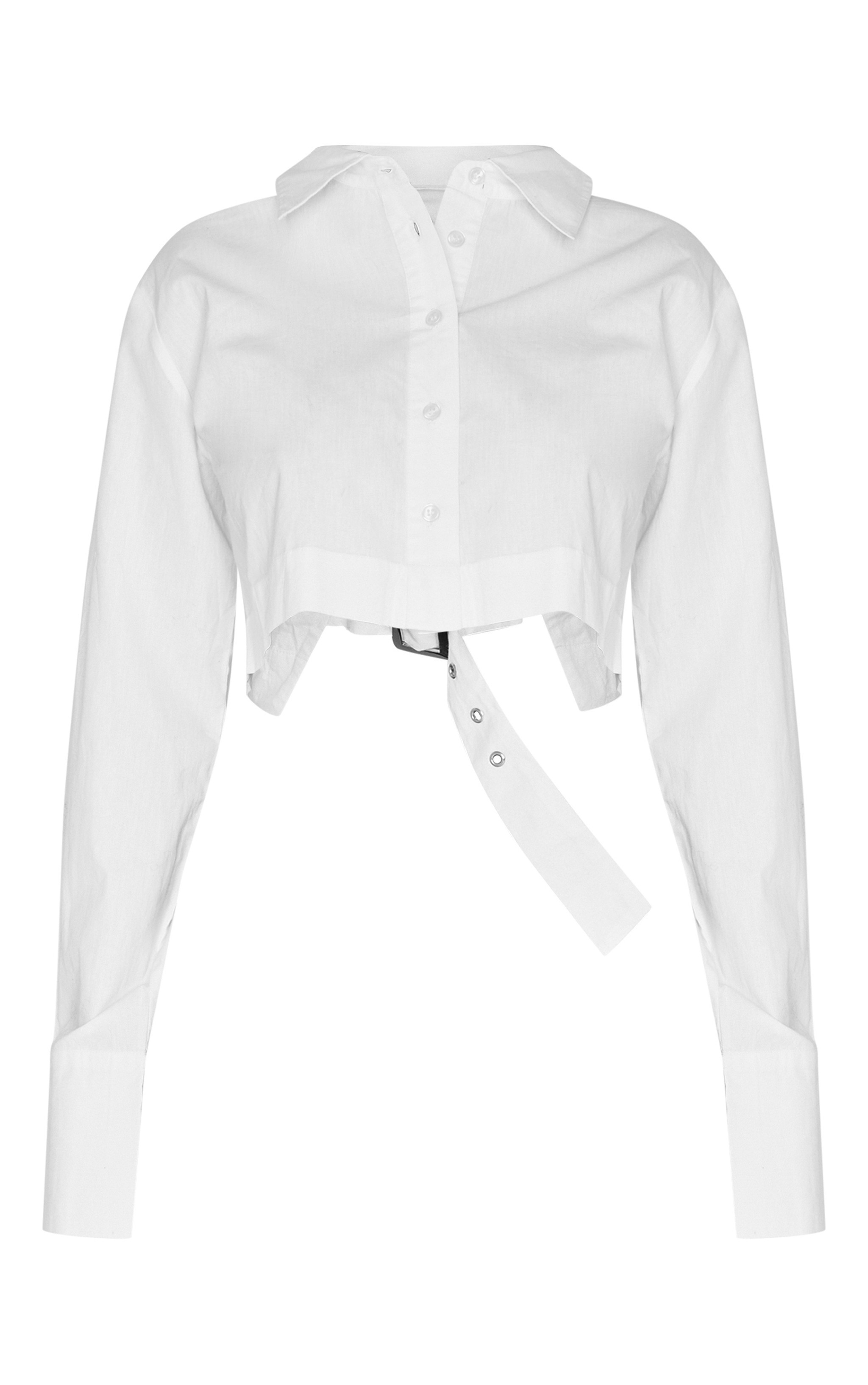 White Blackless Buckle Detail Cropped Shirt | PrettyLittleThing US