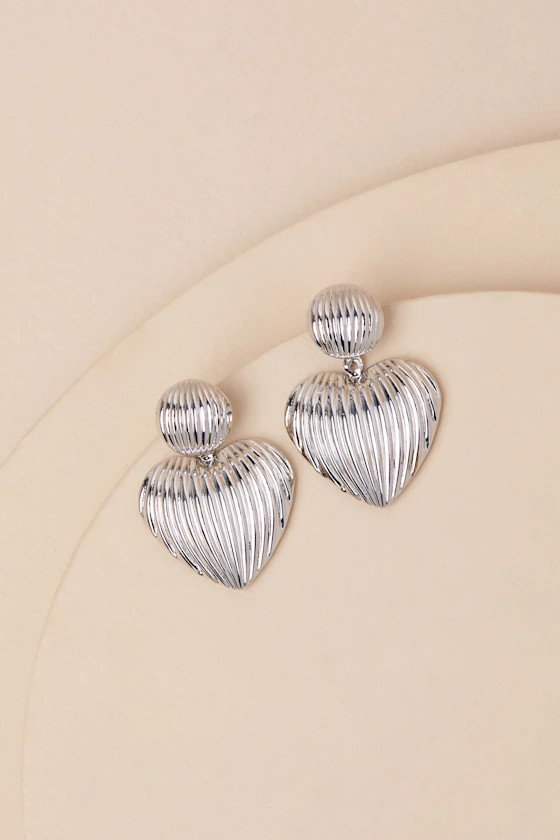Adora Silver Textured Heart Statement Earrings | Lulus