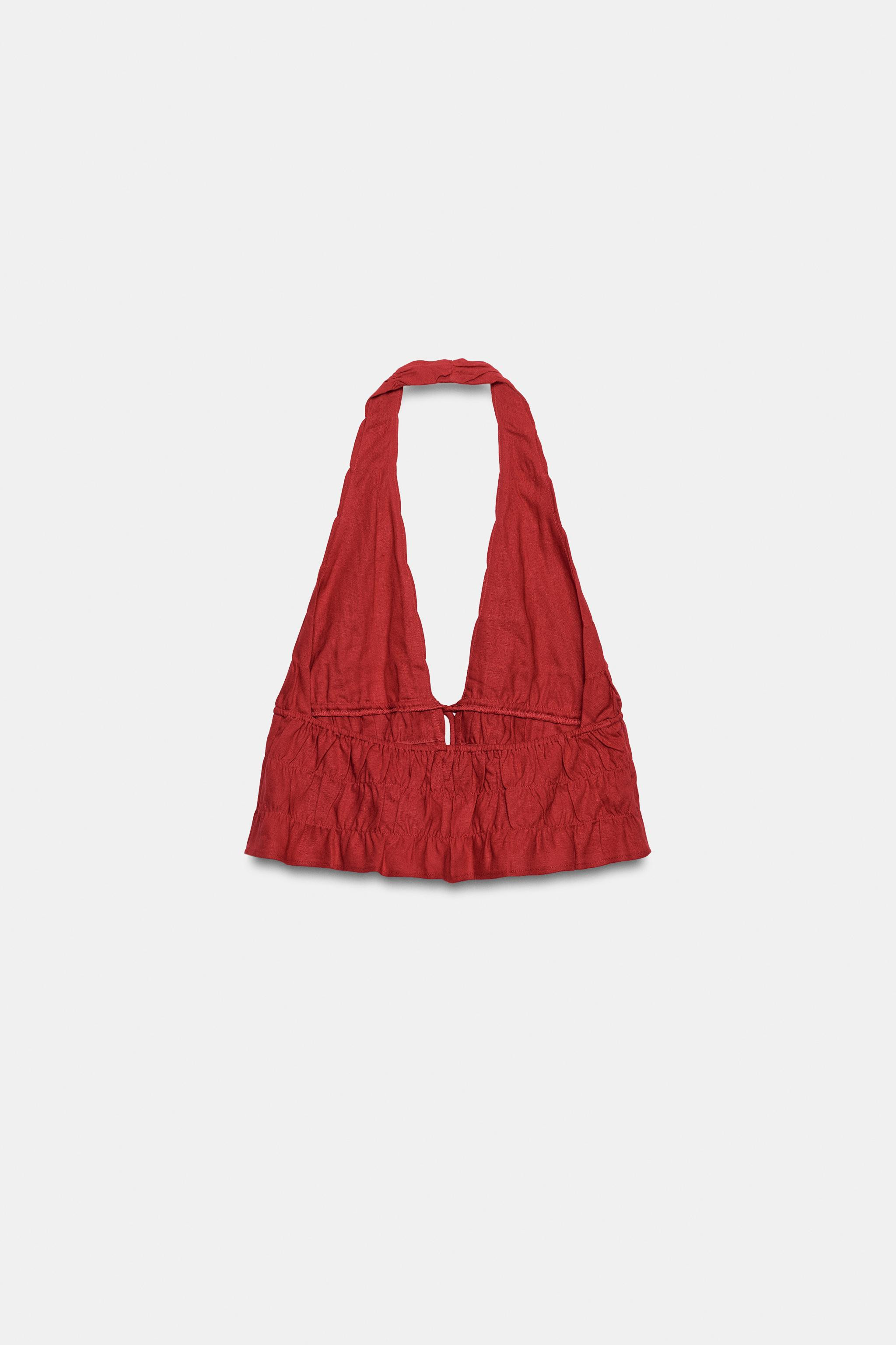 LINEN RUCHED HALTER TOP | Zara US