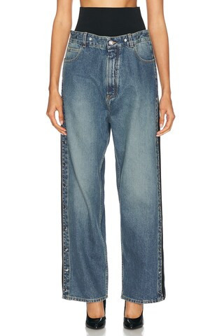 ALAÏA Wide Leg With Snaps in Denim-Medium | FWRD 