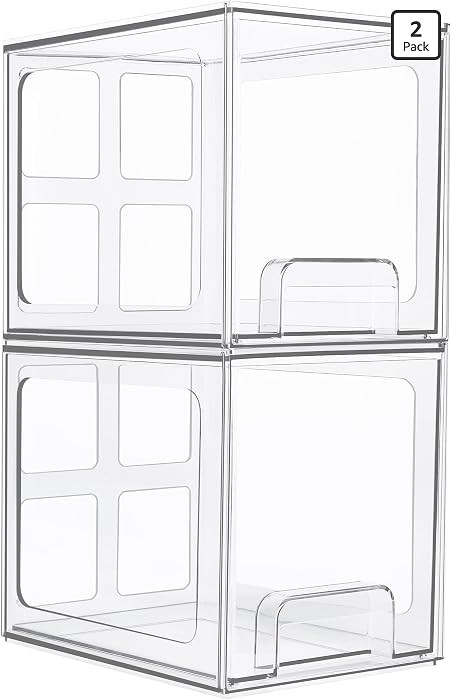 Vtopmart 2 Pack Stackable Storage Drawers, 6.6''Tall Acrylic Bathroom Makeup Organizers,Clear Pla... | Amazon (US)